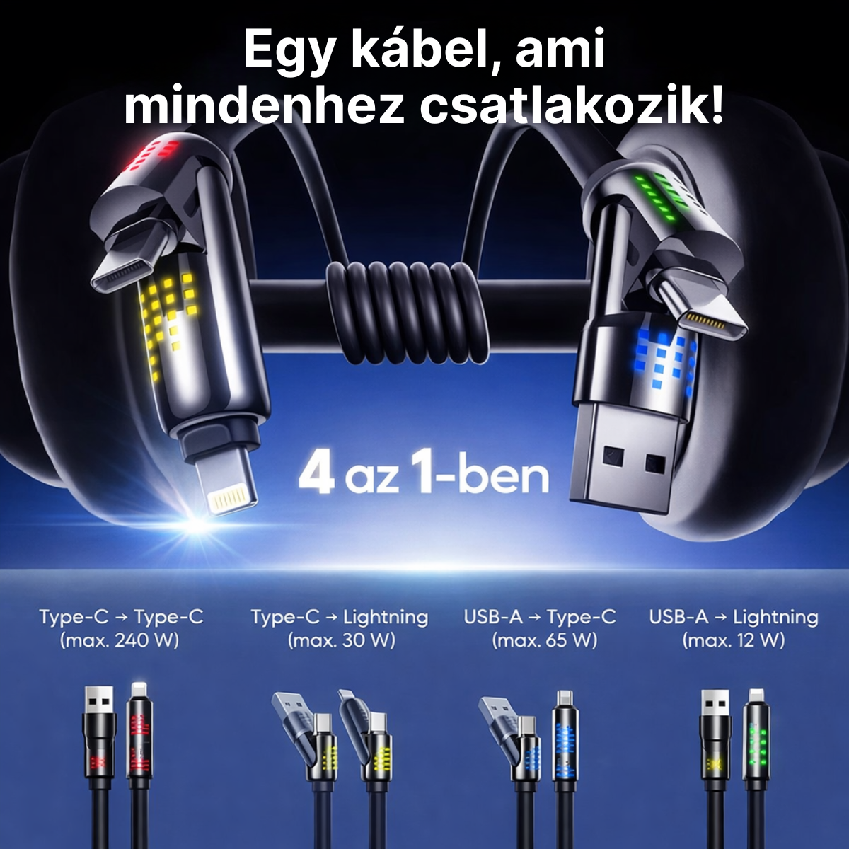 Plugsy™ – 4 az 1-ben Univerzális Gyors­töltő Kábel